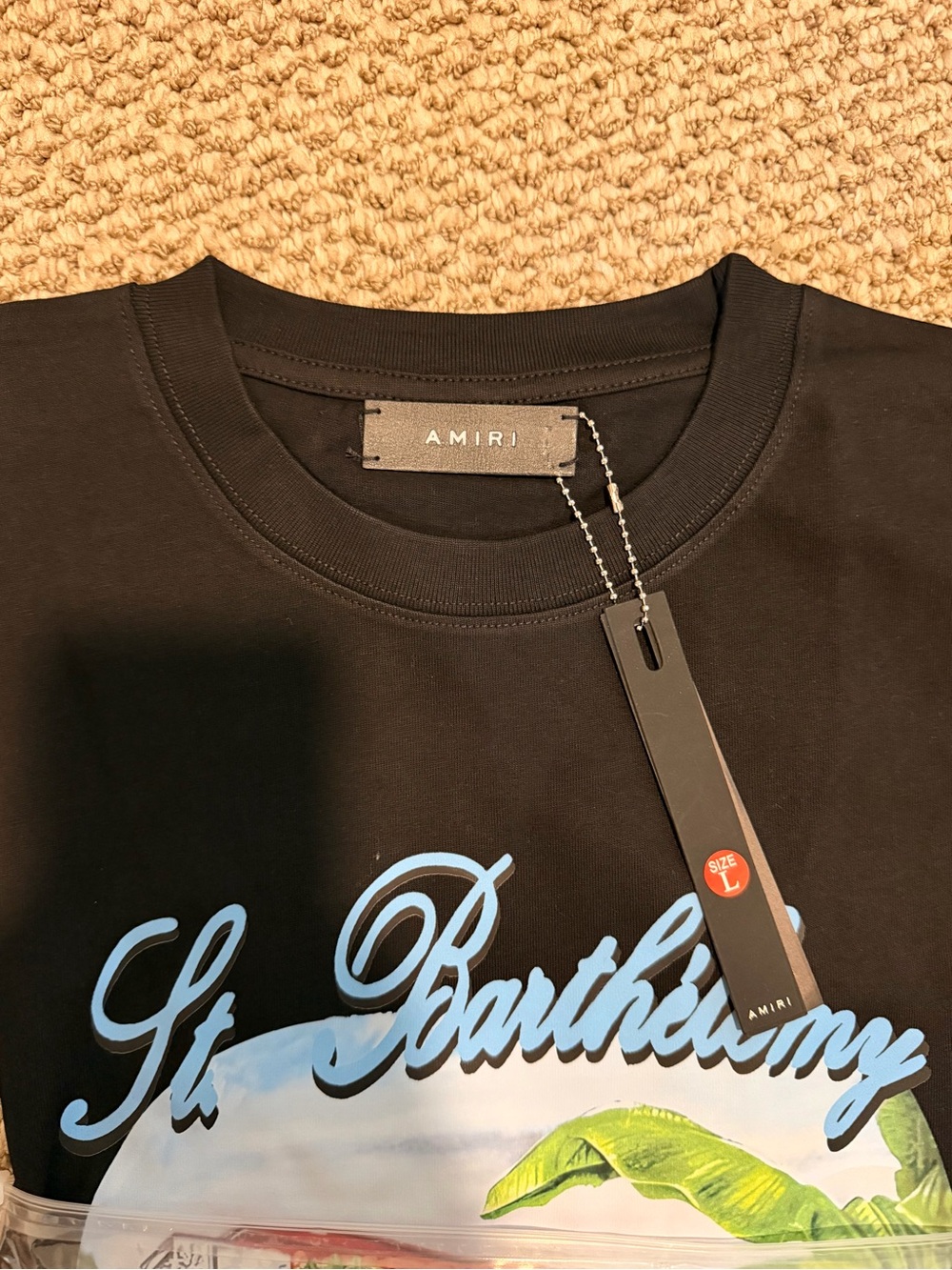 AMIRI Black St. Barthlemy Island Graphic Tee with Multicolor Print - Picture 3 of 4